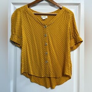 Maeve by Anthropologie Yellow Polka Dot Short Sleeve Button Down Blouse, sz 2